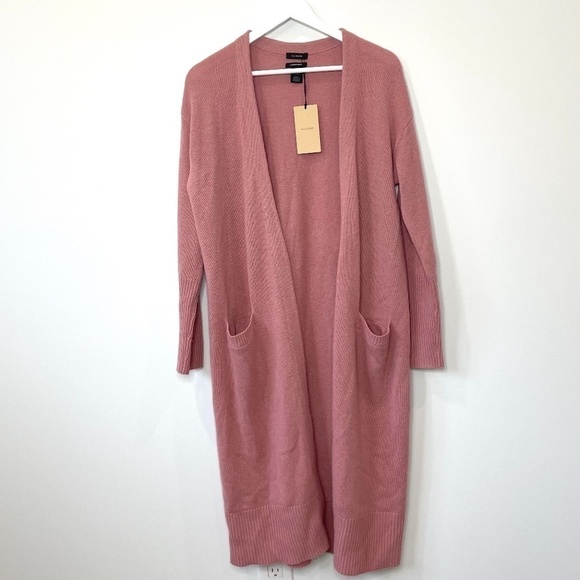 Halogen Pink Front Open Cashmere Blend Cardigan with Pockets - Picture 3 of 7